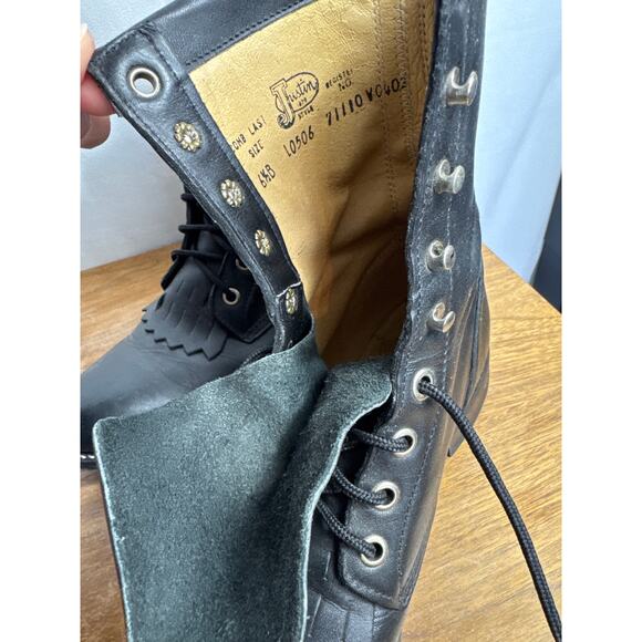 Vintage Justin Boots Black Kiltie 6.5 Women's Lace Up Western Cowgirl Rodeo Shoe - Picture 2 of 11